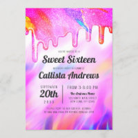 Neon Unicorn Holographic Glitter Drips Sweet 16