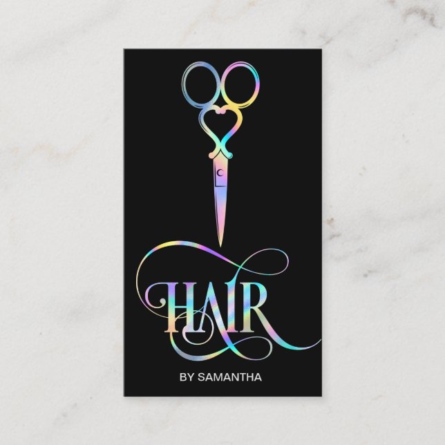 Neon Unicorn Holographic hairstylist hairdresser Business Card (Front)