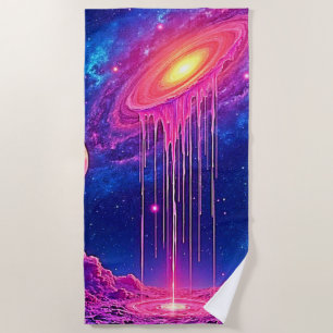 Neon Universe: Dripping Starlight Beach Towel