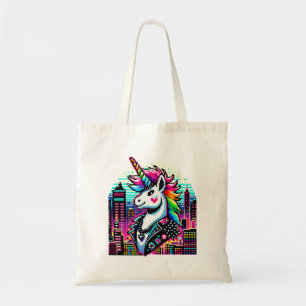Neon Urban Unicorn - Pixel Art Cityscape Tote Bag