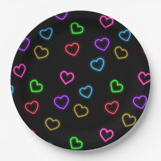 Neon Valentine Party Paper Plate