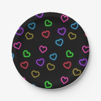Neon Valentine Party Paper Plate