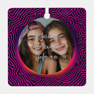 Neon Vaporwave Swirl Custom Photo Frame Metal Ornament