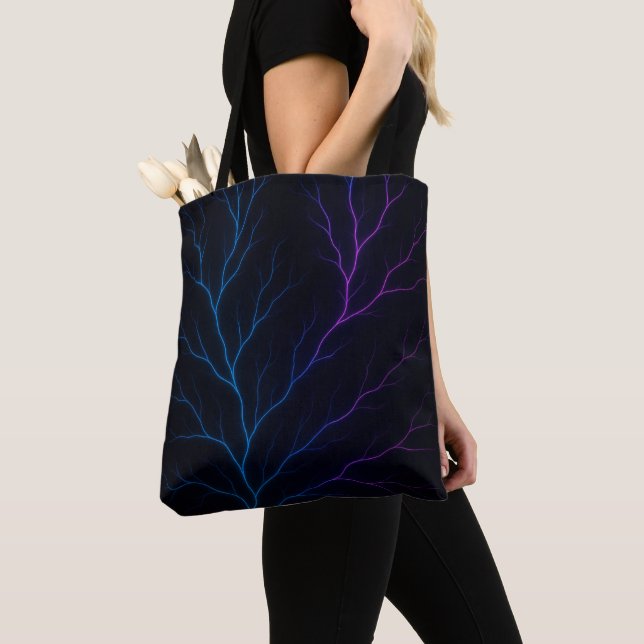 Neon Veins – Electric Pulse of Nature Tote Bag (Close Up)