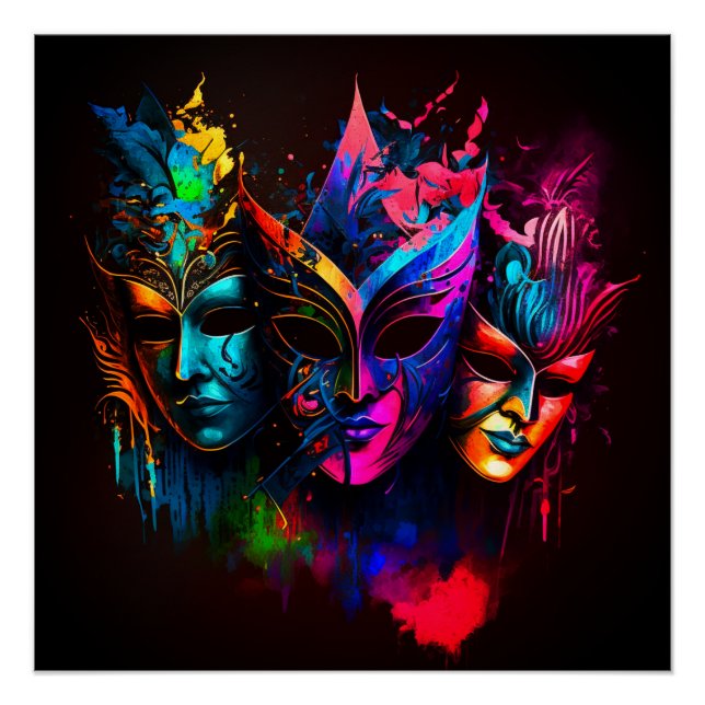 Neon Venetian Carnival Mask I Poster (Front)