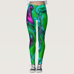 Neon vert et violet Liquide Leggings d'art Abstrai