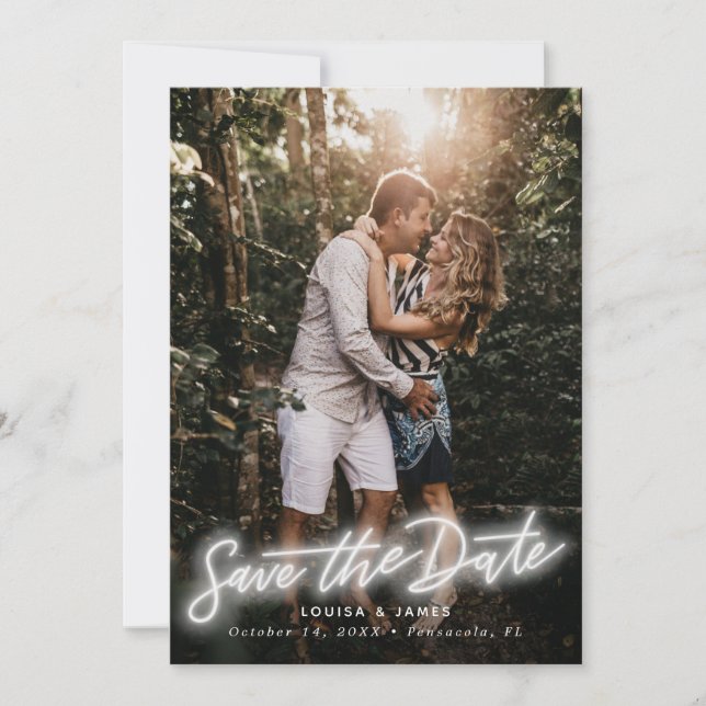 Neon Vertical Photo Save the Date Invitation (Front)