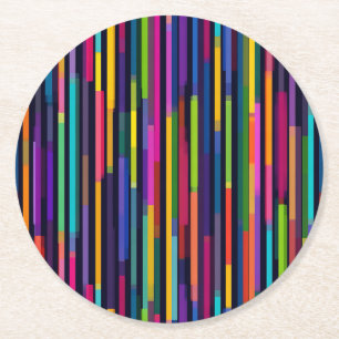 Neon Vertical Stripe Pattern Round Paper Coaster