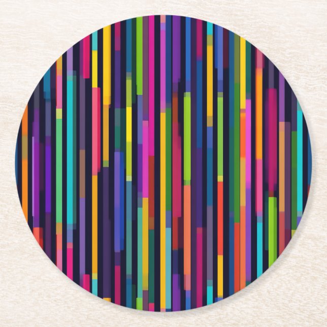 Neon Vertical Stripe Pattern Round Paper Coaster (Front)