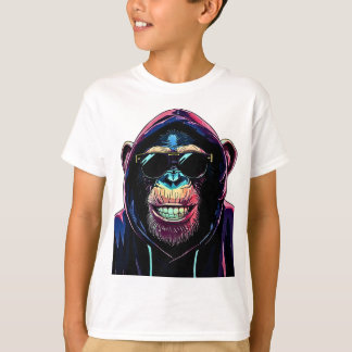 Neon Vibe – Stylish Chimpanzee in Hoodie and Sungl T-Shirt
