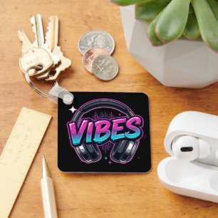 Neon Vibes Music Headphones Cyberpunk Acrylic Keyc Keychain