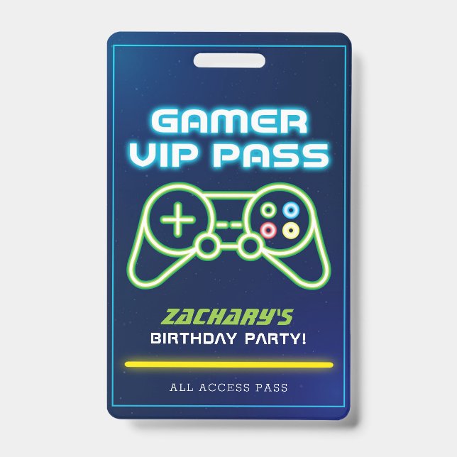 Neon Video Game Arcade Party Badge VIP (Front)
