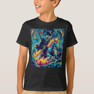 Neon Viking Warrior Riding Flaming Unicorn T-Shirt