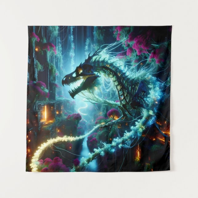 Neon Vines & Dragon Bones: Eclipse in a Futuristic Tapestry (Front)