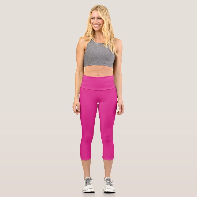 neon vivid pink | solid pink  capri leggings (Front)