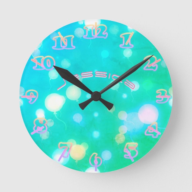 NEON Wall Clock Turquoise PINK SKY Personalized (Front)