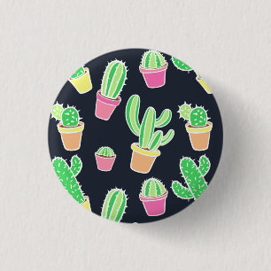 Neon Watercolor Cacti in Pots Pattern 1 Inch Round Button
