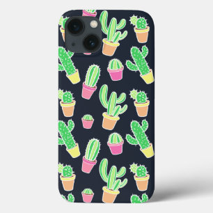 Neon Watercolor Cacti in Pots Pattern iPhone 13 Case