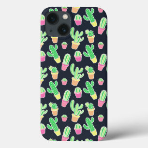 Neon Watercolor Cacti in Pots Pattern iPhone 13 Case