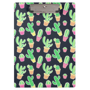 Neon Watercolor Cacti in Pots Pattern Clipboard