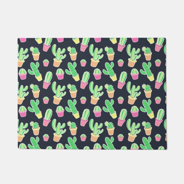 Neon Watercolor Cacti in Pots Pattern Doormat (Front)