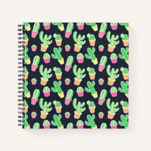 Neon Watercolor Cacti in Pots Pattern Notebook