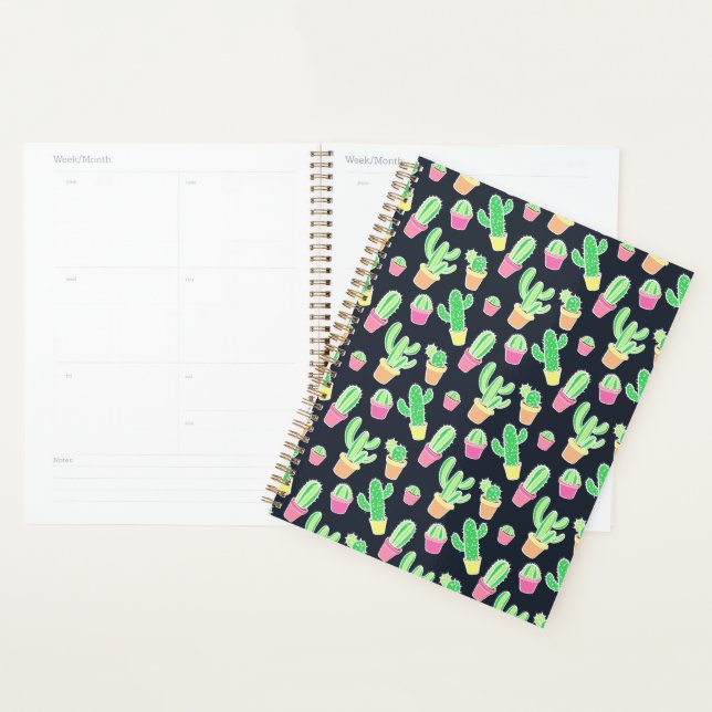 Neon Watercolor Cacti in Pots Pattern Planner (Display)