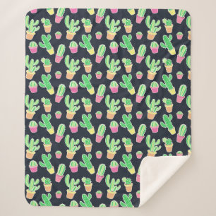 Neon Watercolor Cacti in Pots Pattern Sherpa Blanket
