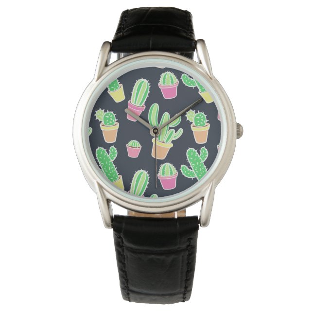 Neon Watercolor Cacti in Pots Pattern Watch (Front)