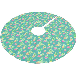 Neon Watercolor Cactus In Pots Pattern Brushed Polyester Tree Skirt