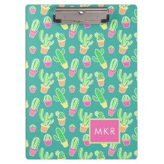 Neon Watercolor Cactus In Pots Pattern Clipboard