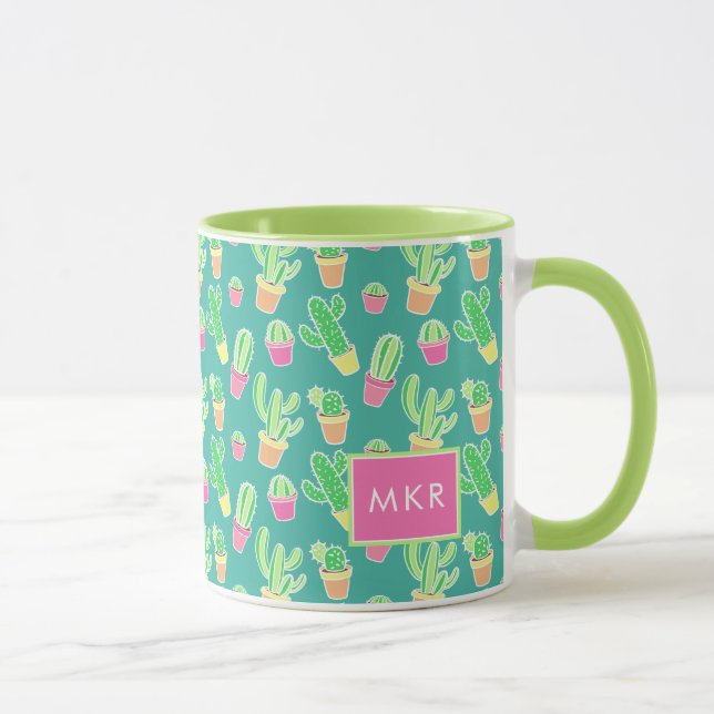 Neon Watercolor Cactus In Pots Pattern Mug (Right)