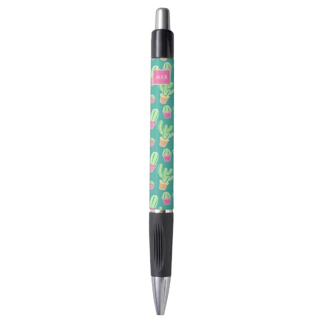 Neon Watercolor Cactus In Pots Pattern Pen (Front Vertical)