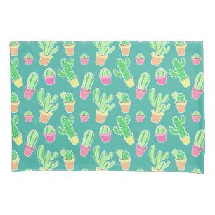 Neon Watercolor Cactus In Pots Pattern Pillowcase