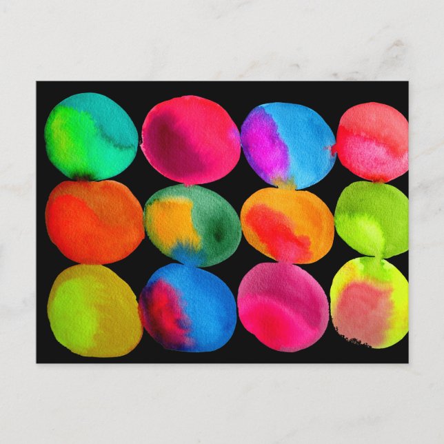 Neon Watercolor circle pattern abstract art colour Postcard (Front)