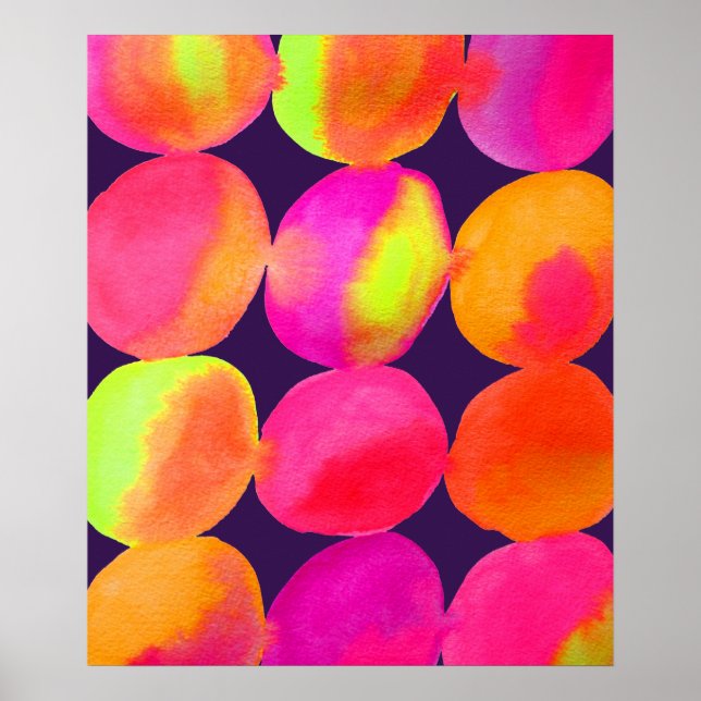 Neon Watercolor circle pattern abstract art colour Poster (Front)