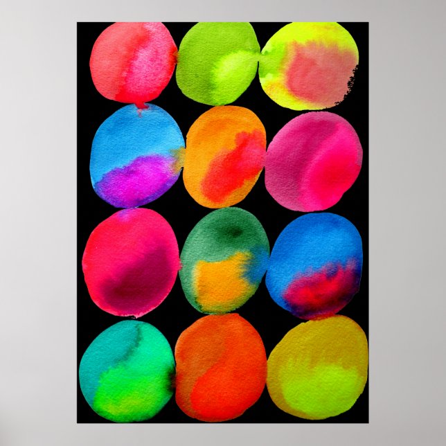 Neon Watercolor circle pattern abstract art colour Poster (Front)