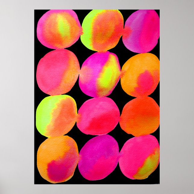Neon Watercolor circle pattern abstract art colour Poster (Front)