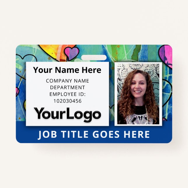 Neon Watercolor Employee ID Badge – Blue Accent Th (Front)
