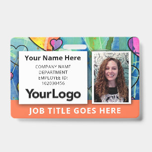 🧡 Neon Watercolor Employee ID Badge – Pumpkin Ora