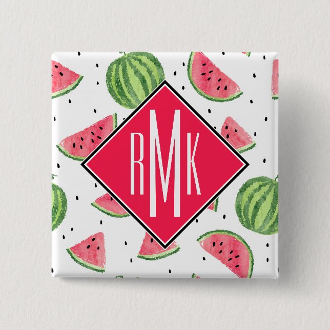Neon Watercolor Watermelons Pattern 2 Inch Square Button (Front)