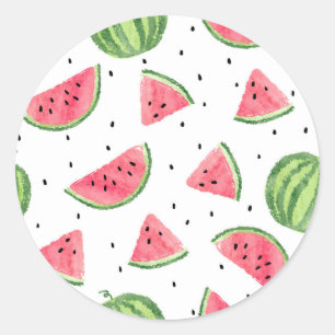 Neon Watercolor Watermelons Pattern Classic Round Sticker