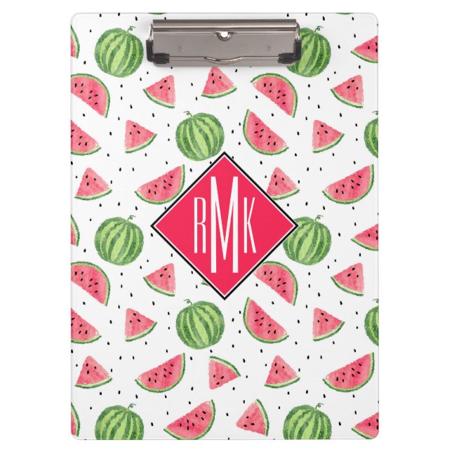 Neon Watercolor Watermelons Pattern Clipboard (Front)