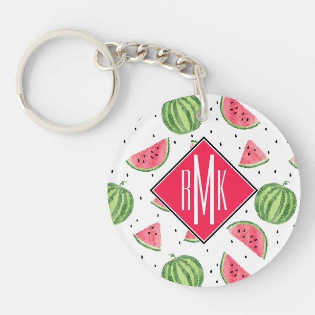 Neon Watercolor Watermelons Pattern Keychain (Front)