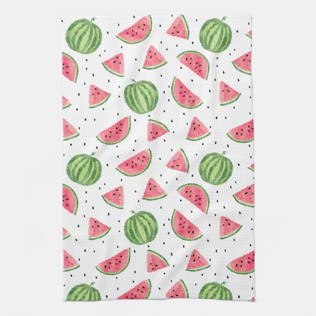 Neon Watercolor Watermelons Pattern Kitchen Towel (Vertical)