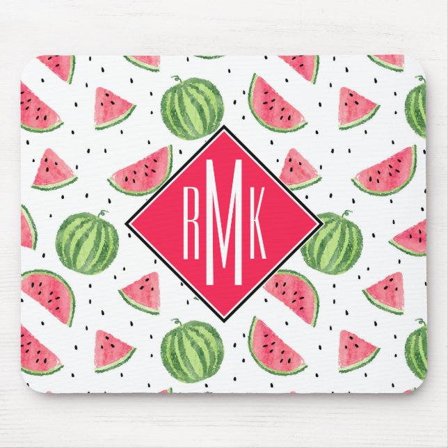 Neon Watercolor Watermelons Pattern Mouse Pad (Front)