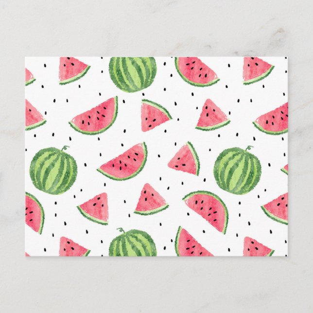 Neon Watercolor Watermelons Pattern Postcard (Front)
