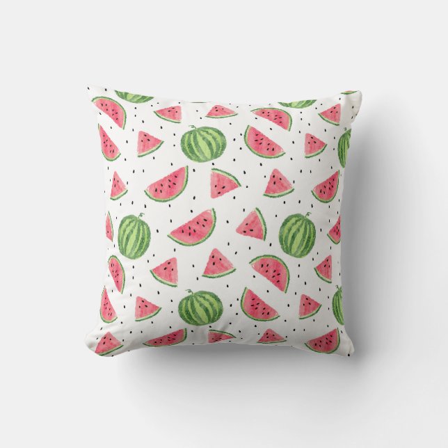 Neon Watercolor Watermelons Pattern Throw Pillow (Front)