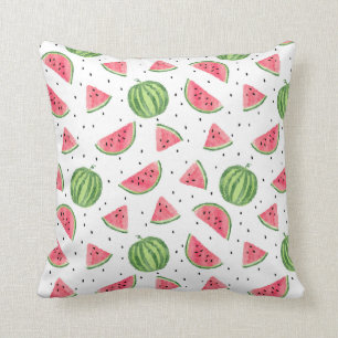 Neon Watercolor Watermelons Pattern Throw Pillow