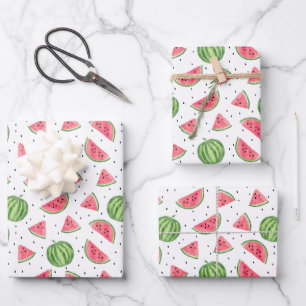 Neon Watercolor Watermelons Pattern Wrapping Paper Sheet